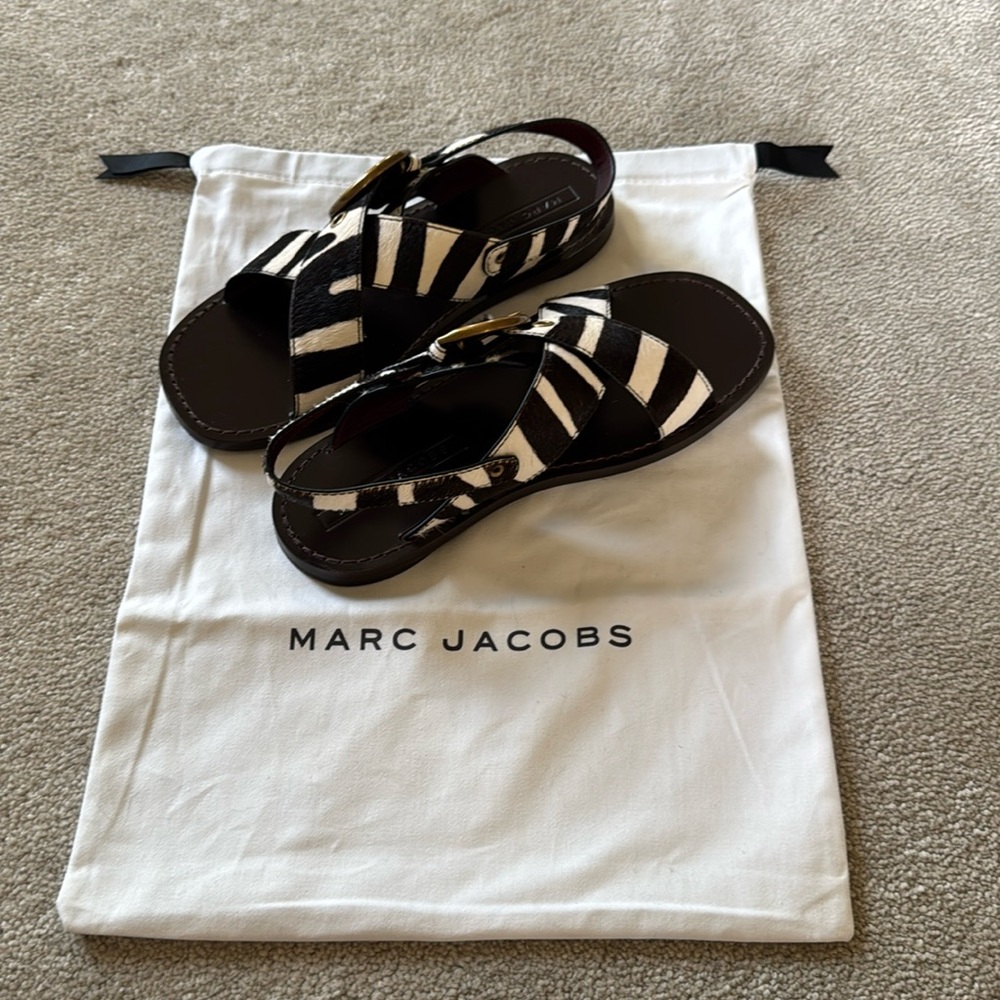 NEW Marc Jacobs Haircalf Zebra Slingback Sandals - Size EU40 / US10 - Picture 2 of 9
